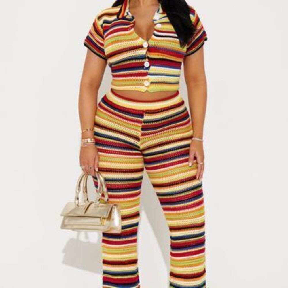 Colorful World Crochet Pant Set - Multi Color - 3X
